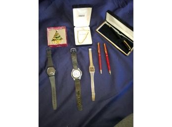 Lot Of Watches, Pens, And Vintage Jewelry