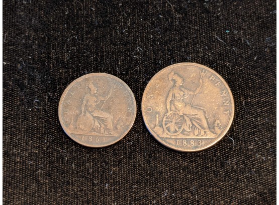 1883 And 1861 English Half Penny And Penny