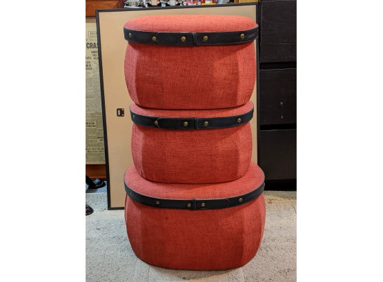 Stacking Containers In Crimson Red With Dark Leather Straps