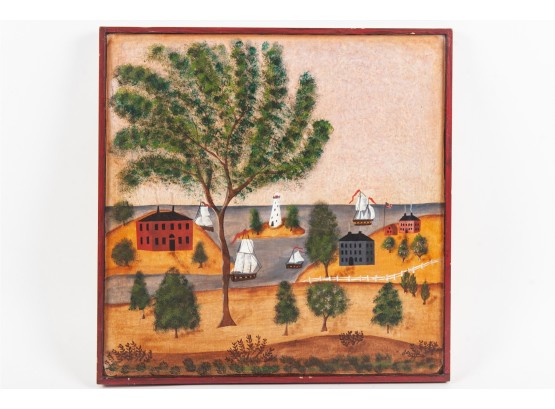 Folk Art Painting Of A Colonial Scene