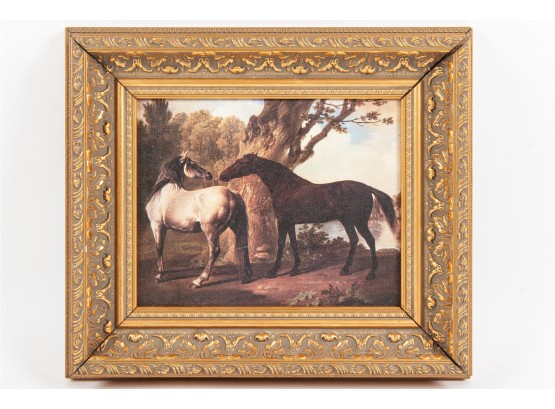 Gold Framed Print Of 'Two Horses In A Wooded Landscape' By George Stubbs