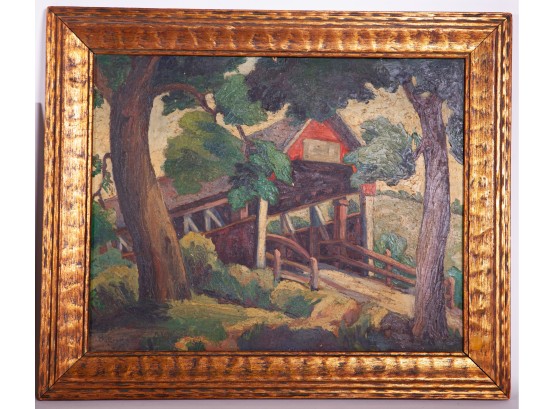 Oil Painting Of A Covered Bridge