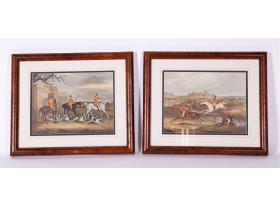 Pair Of Framed Antique Etchings Of Hunting Scenes