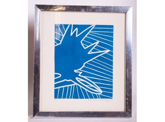 Signed Limited Edition Blue & White Graphic Abstract Print By Marilyn Murphy