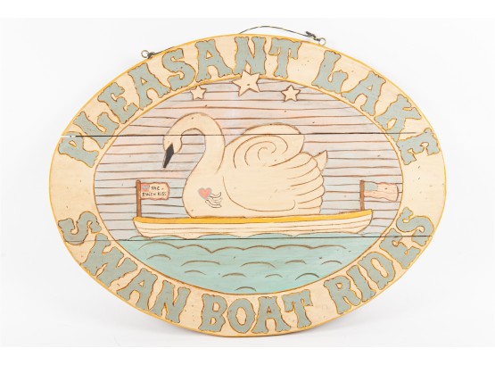 Vintage Wooden Sign 'Pleasant Lake Swan Boat Rides'