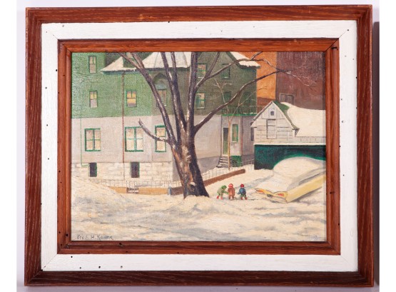 Original Painting 'Tots In The Snow' By Fred H. Kaune