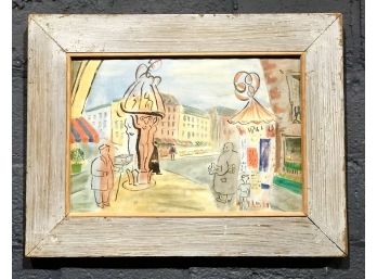 Original Peter Kerr Street Scene Painting On Canvas Attached To Board