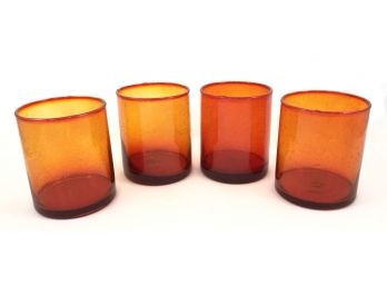Set Of 4 Vintage Hand Blown Orange Glasses