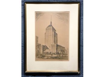 Original Signed Robert Fulton Logan Etching Of John Hancock Building In NYC - Smithsonian Artist