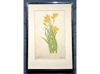 Vintage “Daffodils II” Woodcut Signed Illegibly