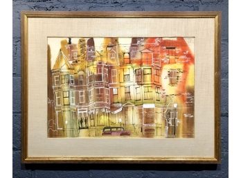 Rare Original Don Bloom Watercolor And Ink Street Scene Painting