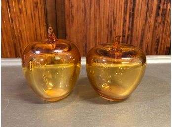 Pair Of Handblown Amber Colored Apples