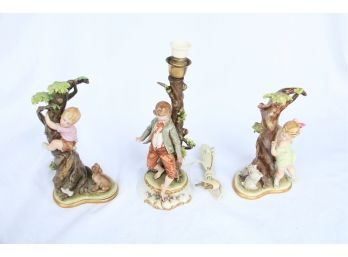 Trio Of Merli Figurines & Lamp