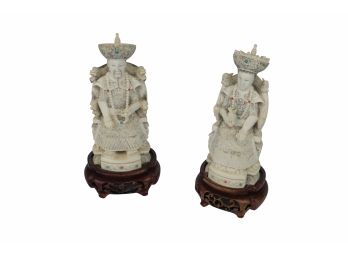 Pair Of  Oriental King & Queen Carved Figures