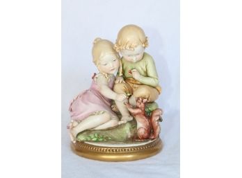 Precious Figurine Of Boy & Girl With Squirrel , Early 20th Century
