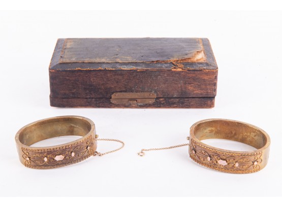 Antique Brass Cuffs In Wooden Box