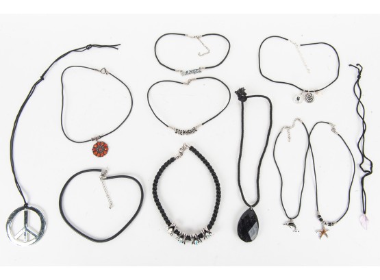 Collection Of Eleven Leather Cord Necklaces