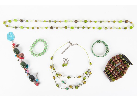 Collection Of Green Beaded Jewelry