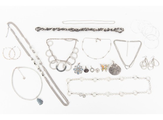 Collection Of Contemporary Silver Tone Costume Jewelry, Including Liz Claiborn & More