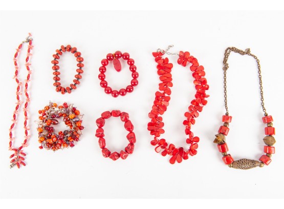 Red Coral And Gem Stone Jewelry Collection