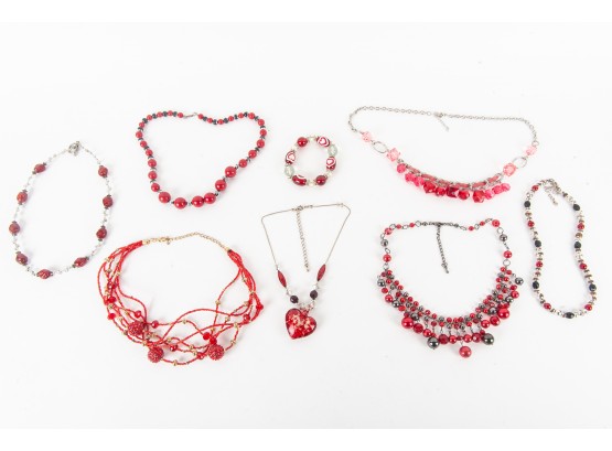 Red Beaded Necklace Collection