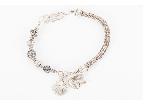 Silver Charm Bracelet With Bumblebee Charm & Seashell Charm