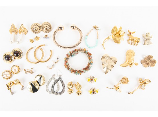 Gold Tone Collection Of Bangles, Brooches & Earrings
