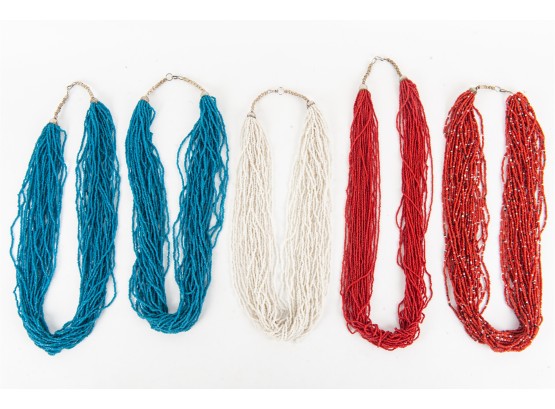 Collection Of Red, White & Blue Seed Bead Necklaces