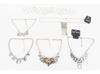 Six Pieces Of Silver Tone Costume Jewelry