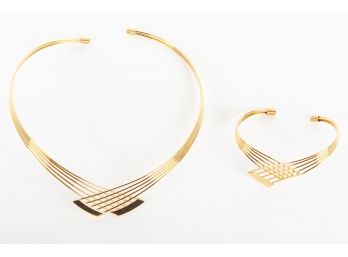 Gold Wire Necklace & Bracelet Set