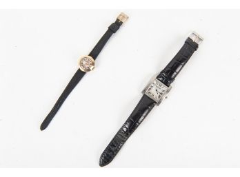 Pair Of Black Band Watches, One Cartier