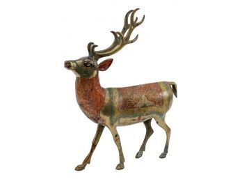 Large Brass Colorful Hand Painted Reindeer Figurine