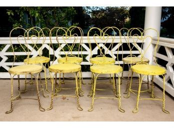 Set Of Eight Yellow  Vintage Heart Shaped Ice Cream Parlor Chairs