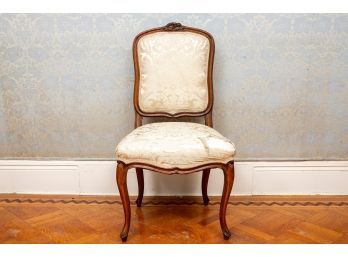 Queen Anne Damask Carved Wood Upholstered Side Chair