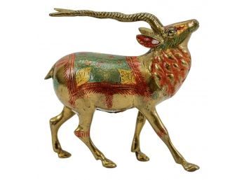 Solid Brass Enameled Antelope Figurine