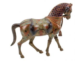Brass Enameled Hand Painted Horse Figurine