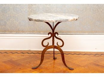 Marble Top Table With Decorative Metal Base