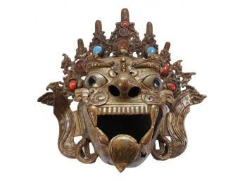 Mid-Century Brass/Bronze Temple Guardian Mask Figurine