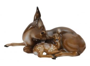 Signed Rosenthal Butzke Porcelain Deer And Fawn Lying Figurine