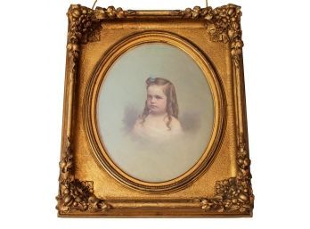 Signed: Early 20th Century Oil Portrait Of A Child In Elaborate Gilded Frame