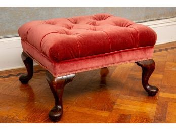 Vintage Chippendale Style Velvet Tufted Upholstered Footstool