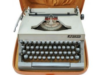 Aztec Portable Typewriter  With Extra Ribbon Cartridge In Original Carrying Case