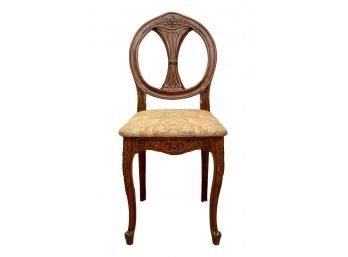 Wheat Back Carved Wood Chair With Upholstered Seat