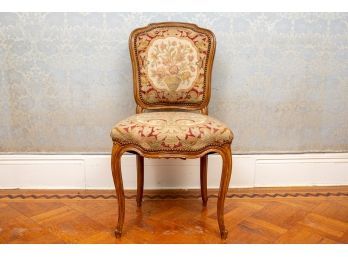 Antique Louis XV Fine Needlepoint Side Chair With Nailhead Stud Trim
