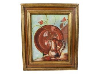 Signed: Beverly '74 American School 20th Century 'Still Life' Oil On Canvasboard Framed Painting