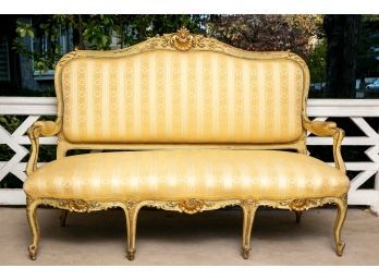 Louis XVI Style Antique Gilded Carved Wood Settee