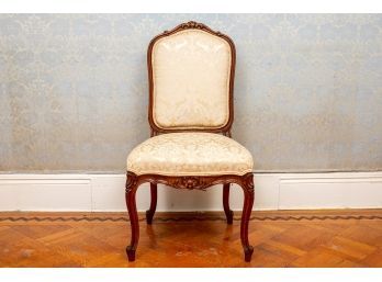 Queen Anne Carved Wood Damask Upholstered Side Chair