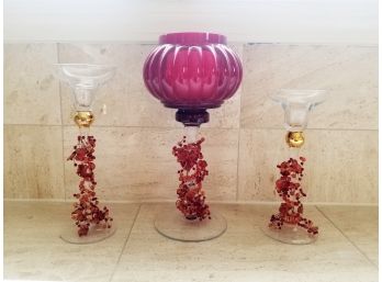 3 Piece Set Glass Tabletop Candleholders/Centerpiece