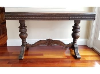 Antique Solid Wood Marquetry Entry Table