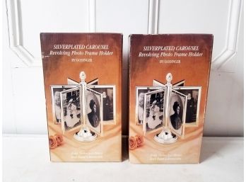 Set/2 New Godinger Silverplated Carousel Revolving Photo Frame Holders